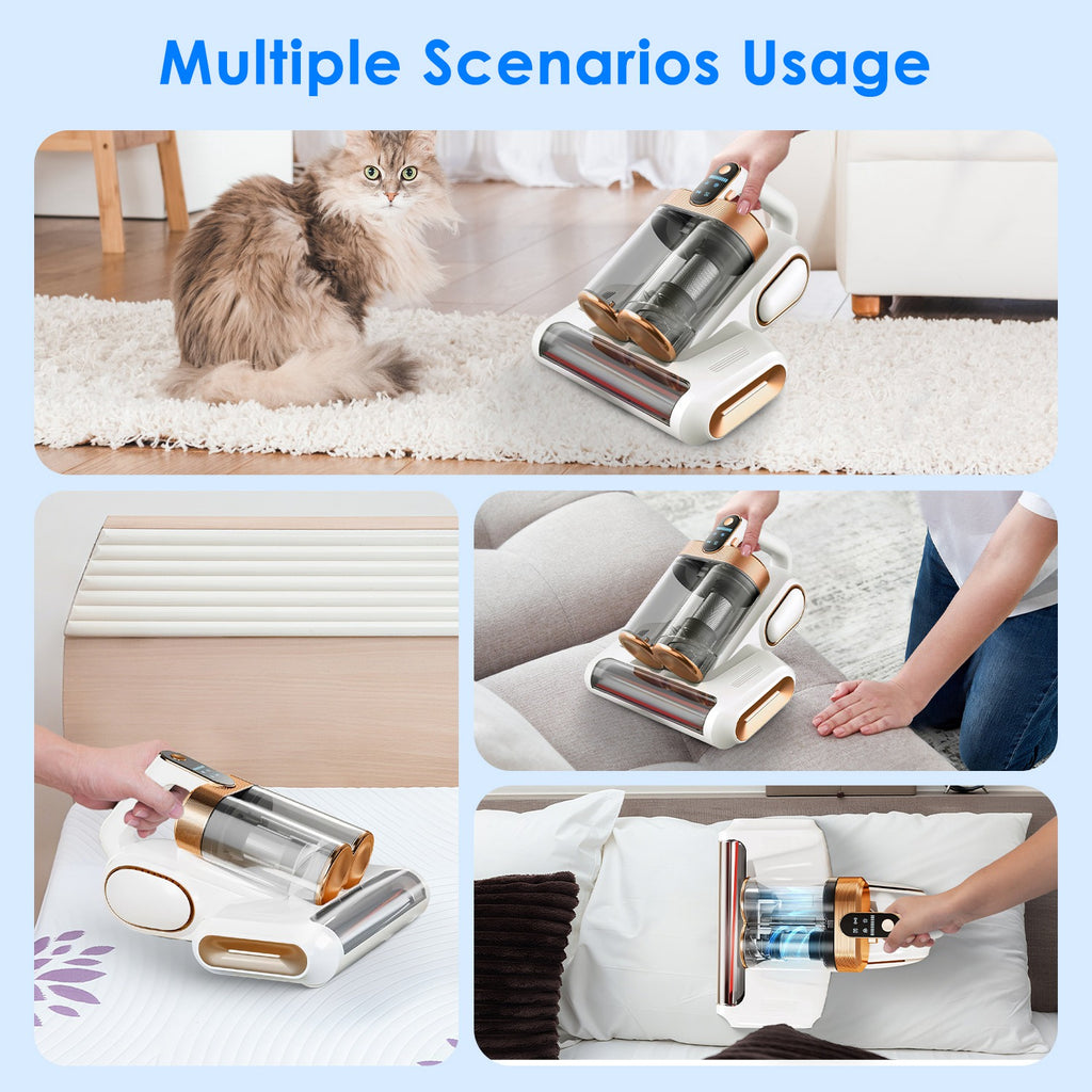 1Pc Mattress Vacuum Cleaner 16Kpa Bed Vacuum Cleaner Handheld Vacuums With Ultrasonic And UVC Light 18000 RPM Brushroll Rotation Dual Dust Bins Washable Filters For Bed Pillows Cribs Sofa