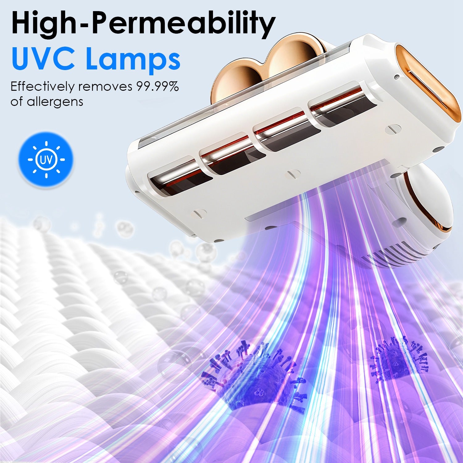 1Pc Mattress Vacuum Cleaner 16Kpa Bed Vacuum Cleaner Handheld Vacuums With Ultrasonic And UVC Light 18000 RPM Brushroll Rotation Dual Dust Bins Washable Filters For Bed Pillows Cribs Sofa