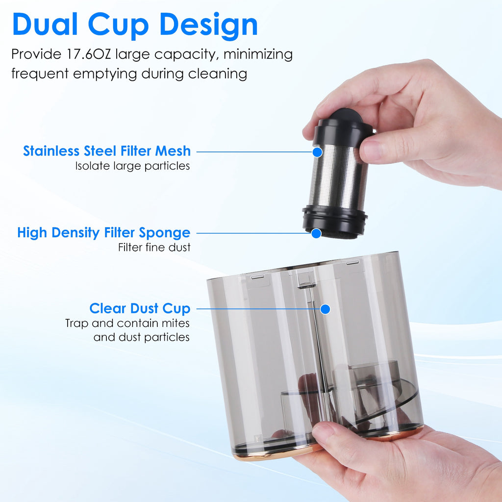 1Pc Mattress Vacuum Cleaner 16Kpa Bed Vacuum Cleaner Handheld Vacuums With Ultrasonic And UVC Light 18000 RPM Brushroll Rotation Dual Dust Bins Washable Filters For Bed Pillows Cribs Sofa